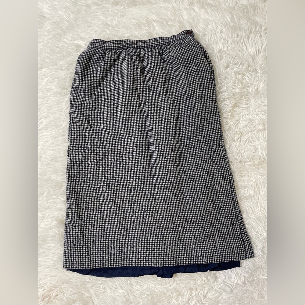 Vtg Pendleton Petite 6 100% Virgin Wool HOLE Pencil Midi Skirt Houndstooth Retro